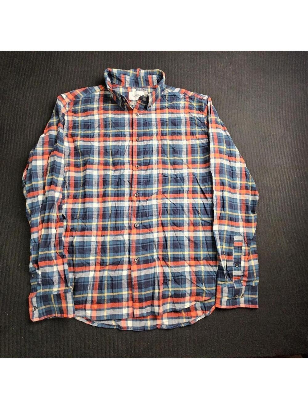 Goodfellow & Co Men's XL Plaid Flannel Shirt Long Sleeve Blue Red Orange Cotton